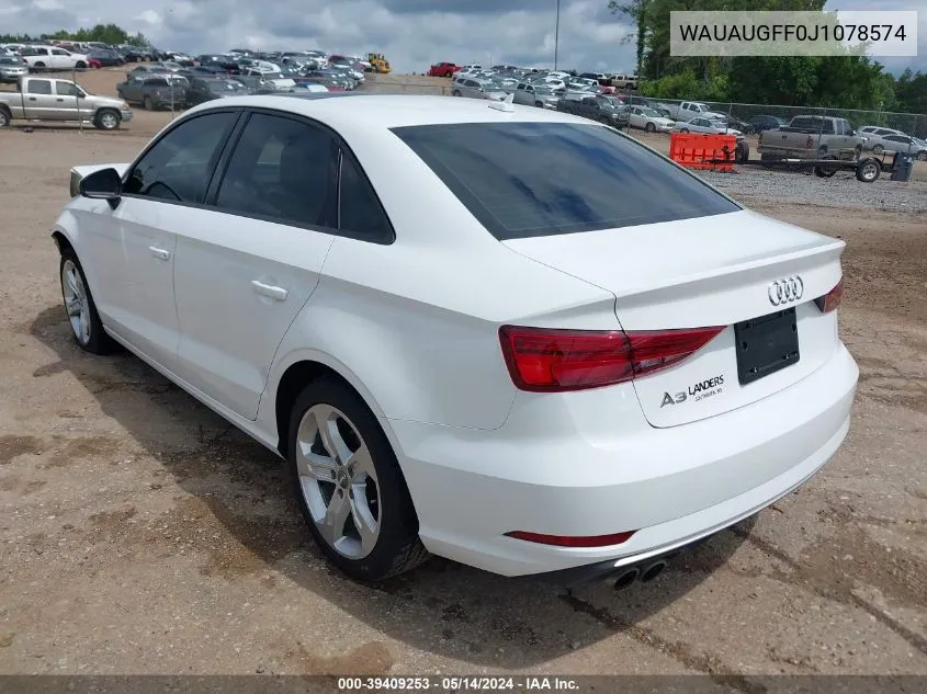 2018 Audi A3 2.0T Premium/Tech Premium VIN: WAUAUGFF0J1078574 Lot: 39409253