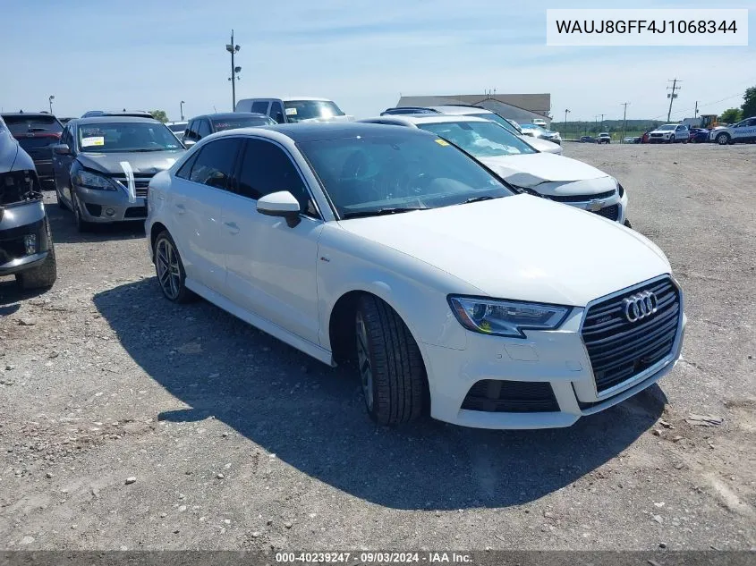 2018 Audi A3 2.0T Premium/2.0T Tech Premium VIN: WAUJ8GFF4J1068344 Lot: 40239247