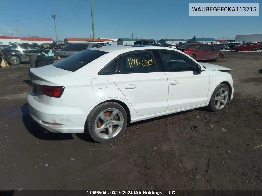 2019 Audi A3 VIN: WAUBEGFF0KA113715 Lot: 11966504