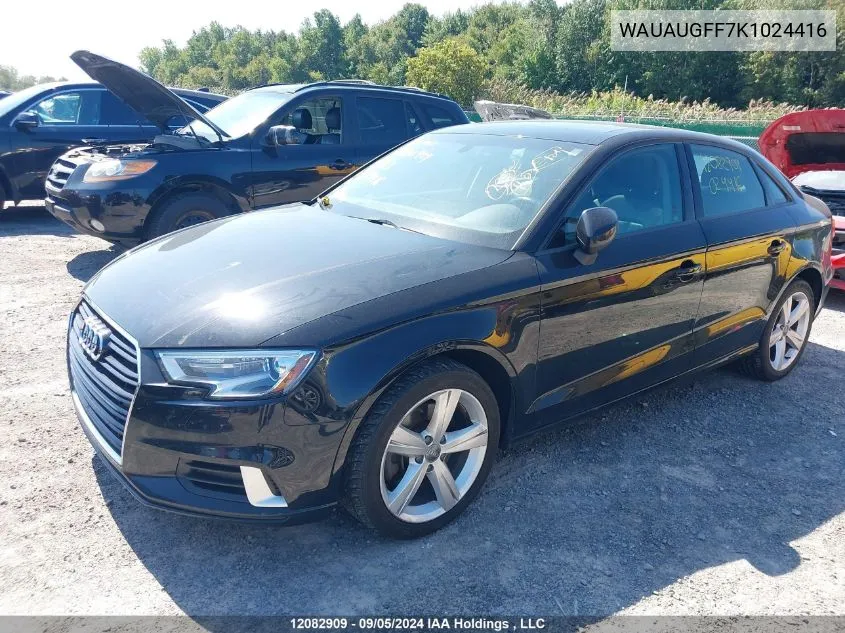 2019 Audi A3 VIN: WAUAUGFF7K1024416 Lot: 12082909