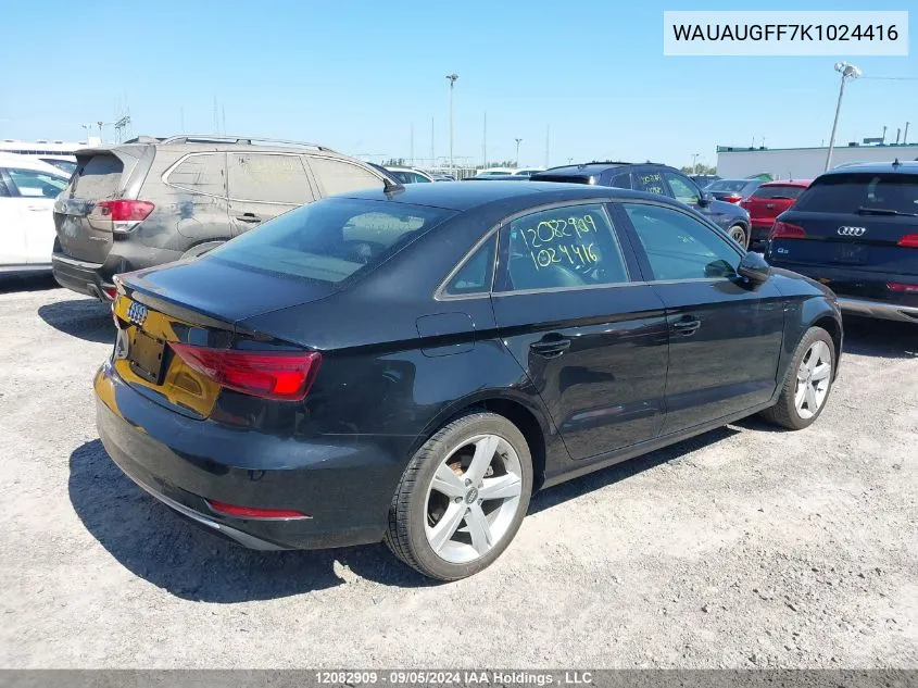 2019 Audi A3 VIN: WAUAUGFF7K1024416 Lot: 12082909