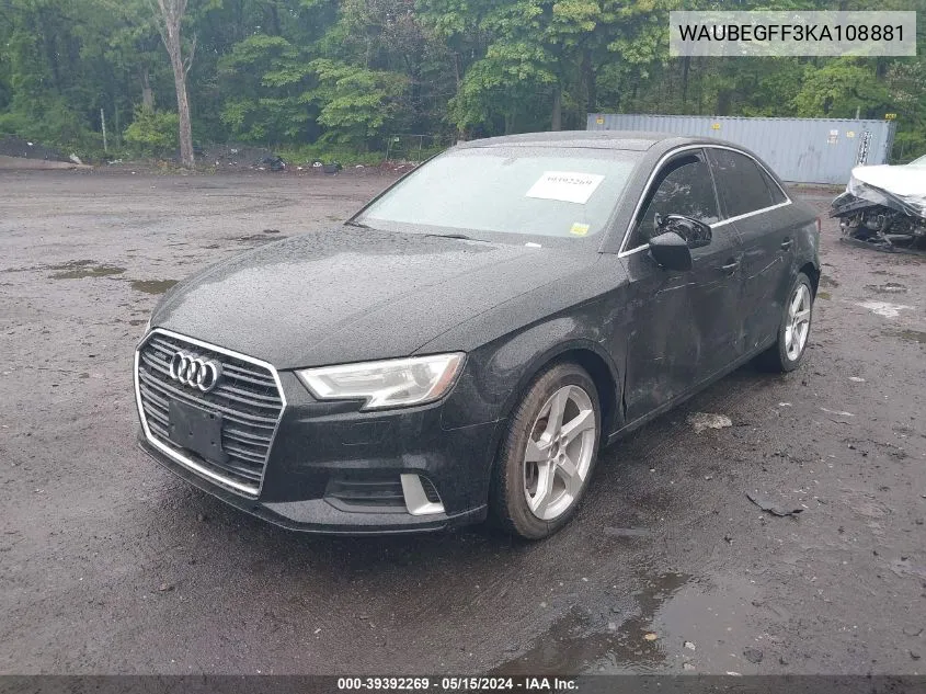 2019 Audi A3 45 Premium VIN: WAUBEGFF3KA108881 Lot: 39392269