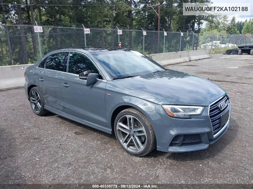 2019 Audi A3 40 Premium VIN: WAUGUGFF2KA102188 Lot: 40338779