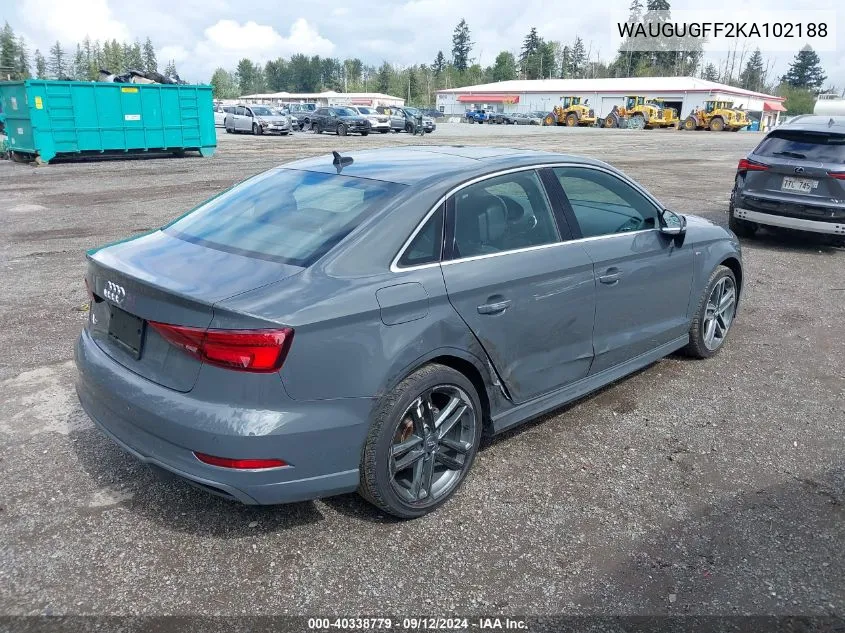 2019 Audi A3 40 Premium VIN: WAUGUGFF2KA102188 Lot: 40338779