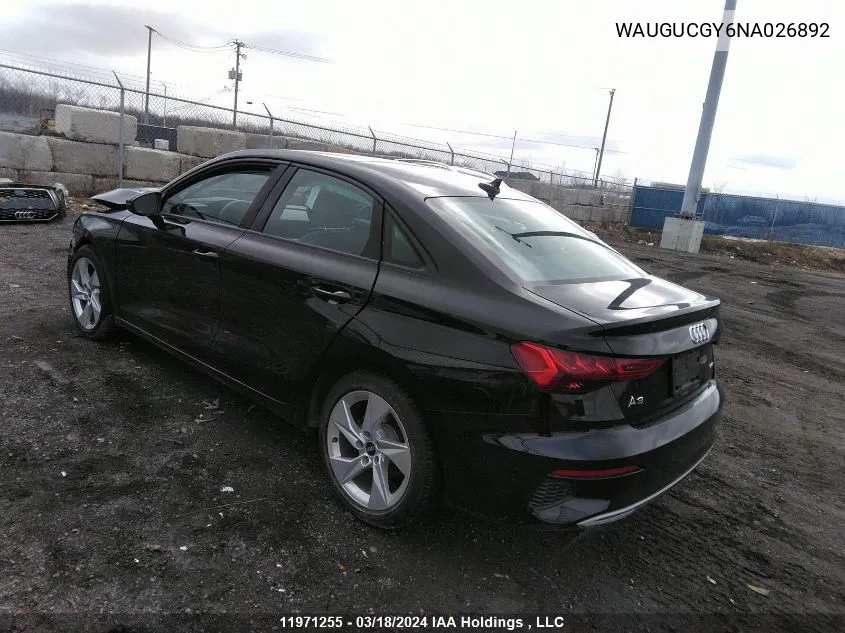 WAUGUCGY6NA026892 2022 Audi A3