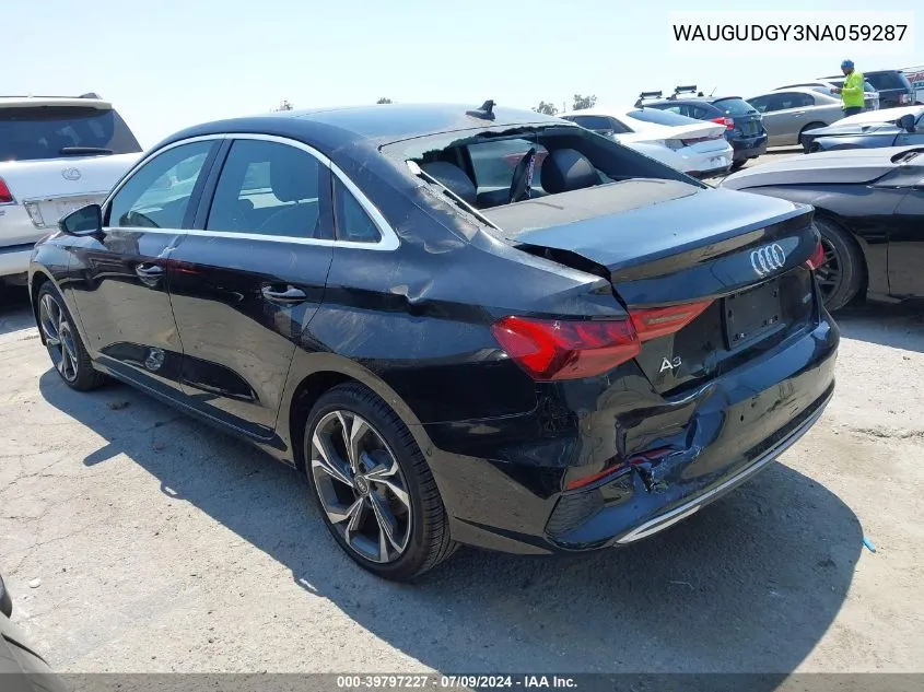 2022 Audi A3 Premium 40 Tfsi Quattro S Tronic VIN: WAUGUDGY3NA059287 Lot: 39797227