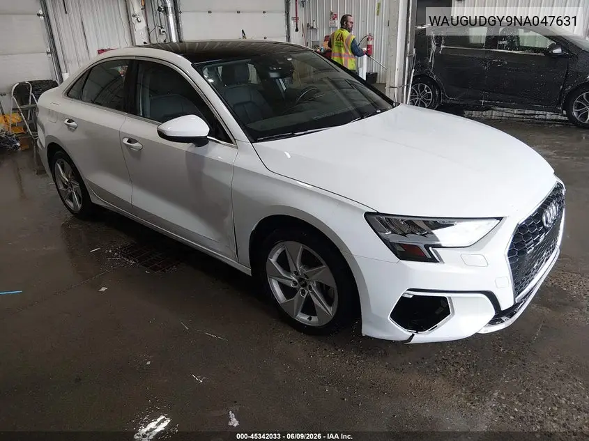 2022 Audi A3 Premium 40 Tfsi Quattro S Tronic VIN: WAUGUDGY9NA047631 Lot: 45342033