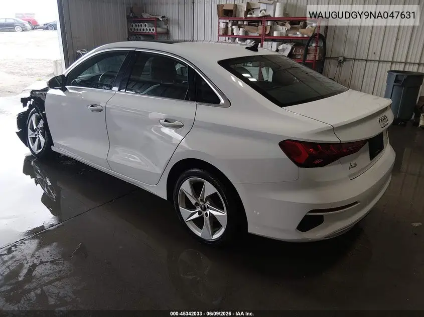 2022 Audi A3 Premium 40 Tfsi Quattro S Tronic VIN: WAUGUDGY9NA047631 Lot: 45342033
