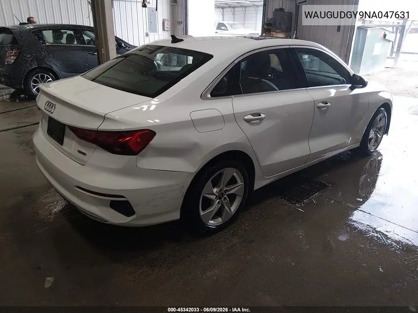 2022 Audi A3 Premium 40 Tfsi Quattro S Tronic VIN: WAUGUDGY9NA047631 Lot: 45342033