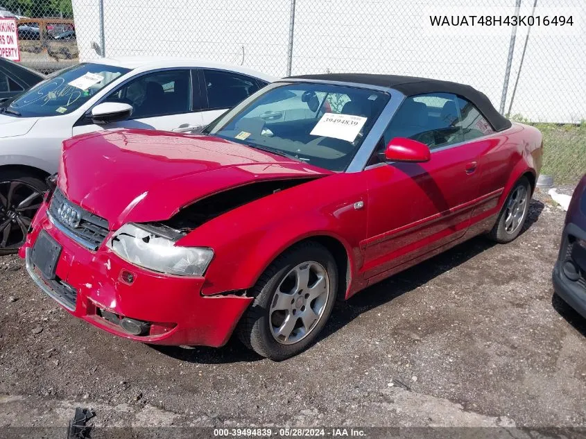 WAUAT48H43K016494 2003 Audi A4 3.0