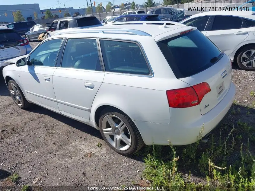 WAUKF78E87A021518 2007 Audi A4 2.0T Avant Quattro