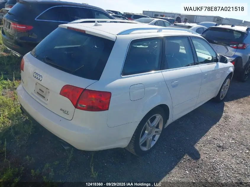 WAUKF78E87A021518 2007 Audi A4 2.0T Avant Quattro