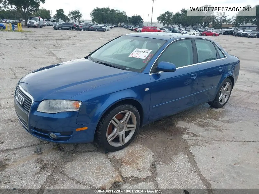 2007 Audi A4 2.0T VIN: WAUDF78E67A061041 Lot: 40491228