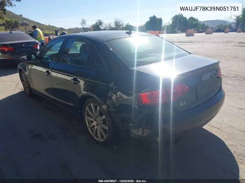 WAUJF78K39N051751 2009 Audi A4 2.0T Premium