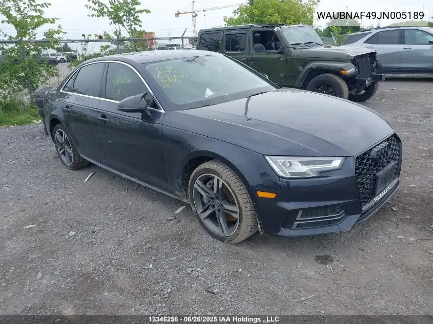 WAUBNAF49JN005189 2018 Audi A4 2.0T Progressiv