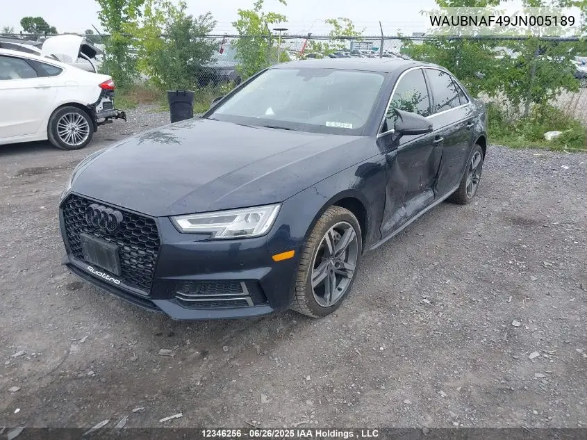 WAUBNAF49JN005189 2018 Audi A4 2.0T Progressiv