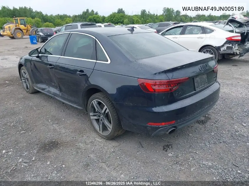 WAUBNAF49JN005189 2018 Audi A4 2.0T Progressiv