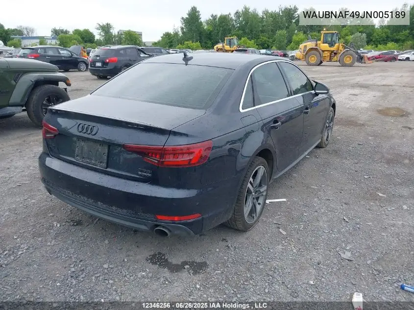 WAUBNAF49JN005189 2018 Audi A4 2.0T Progressiv