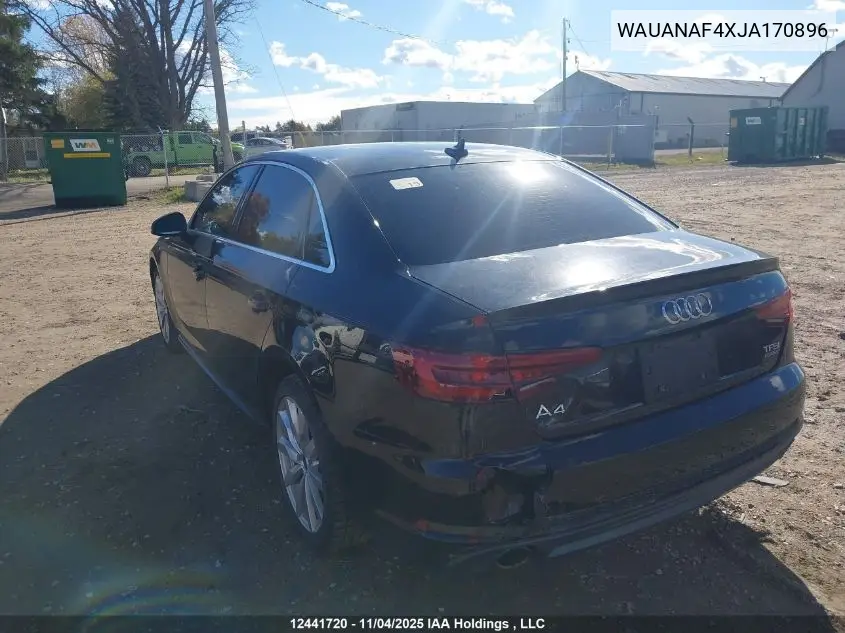 WAUANAF4XJA170896 2018 Audi A4 2.0T Komfort