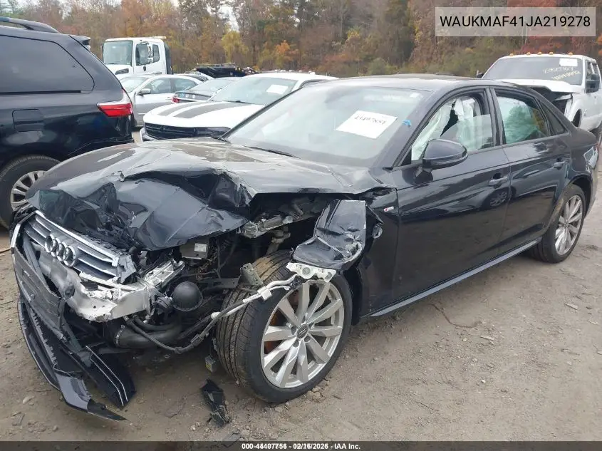 WAUKMAF41JA219278 2018 Audi A4 2.0T Ultra Premium/Tech Premium
