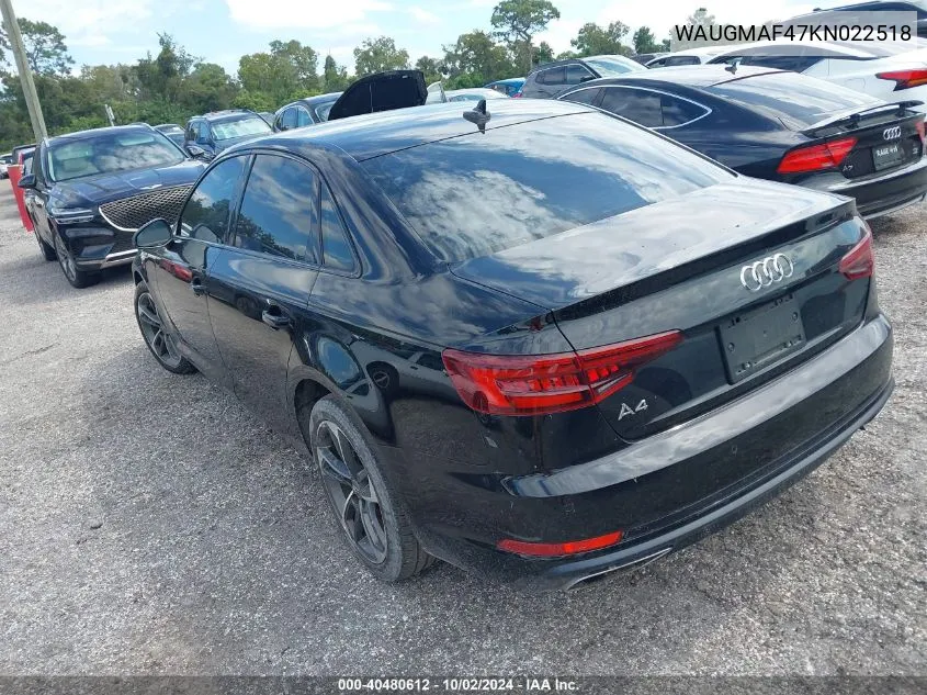 2019 Audi A4 Premium/Titanium VIN: WAUGMAF47KN022518 Lot: 40480612