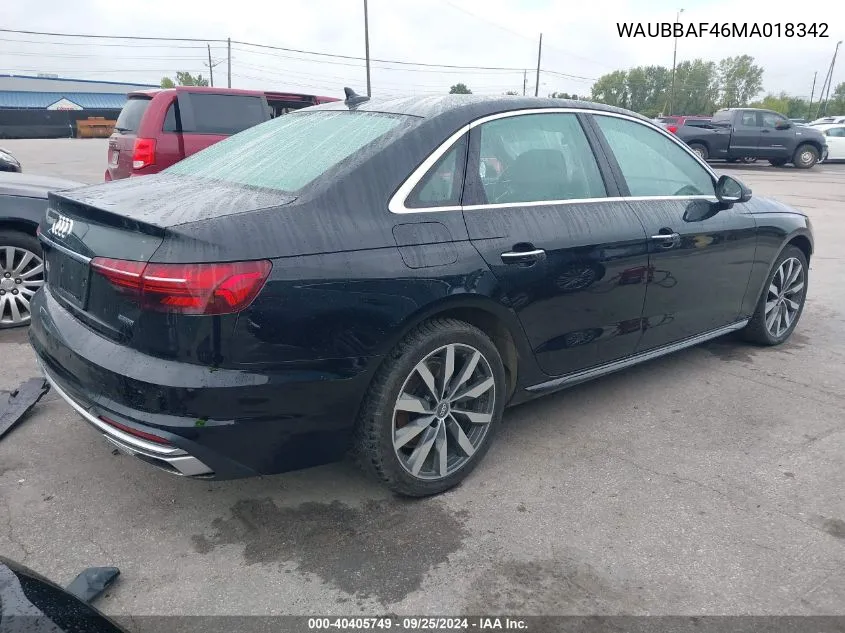 WAUBBAF46MA018342 2021 Audi A4 Premium Plus 40 Tfsi Quattro S Tronic