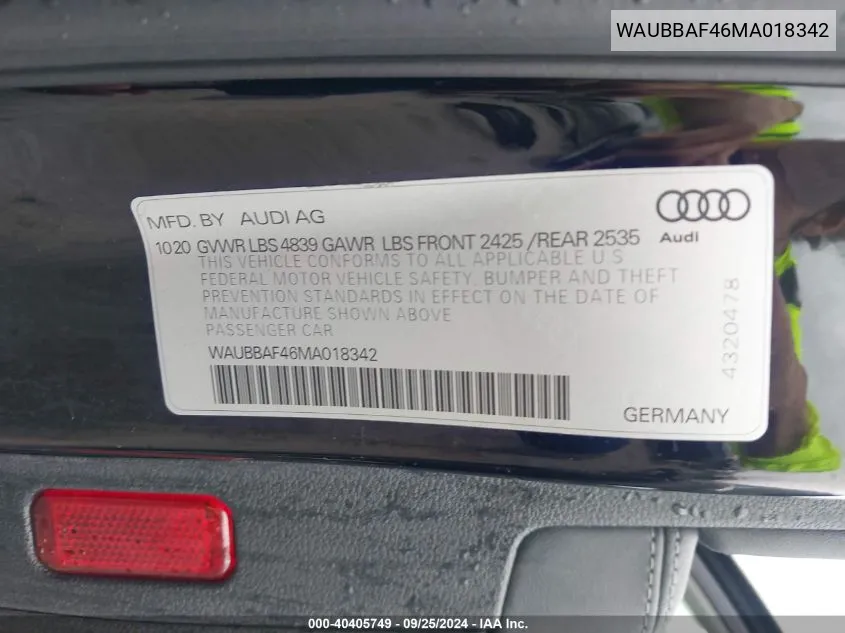 WAUBBAF46MA018342 2021 Audi A4 Premium Plus 40 Tfsi Quattro S Tronic