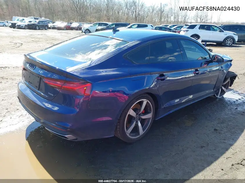 2022 Audi A5 Sportback Premium Plus 45 Tfsi S Line Quattro S Tronic VIN: WAUFACF58NA024430 Lot: 44627704