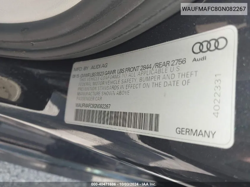 WAUFMAFC8GN082267 2016 Audi A6 3.0 Tdi Premium Plus