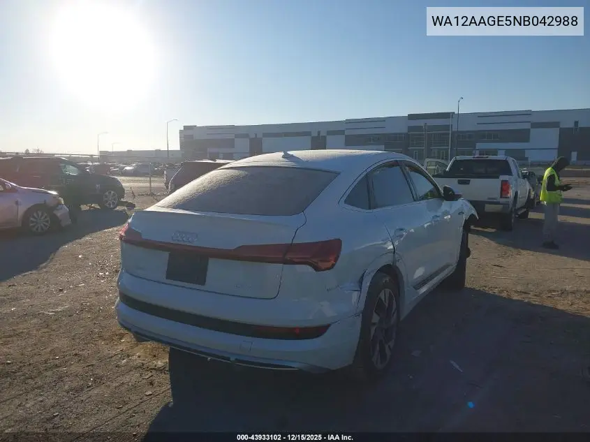 WA12AAGE5NB042988 2022 Audi E-Tron Sportback Premium Plus S Line Quattro