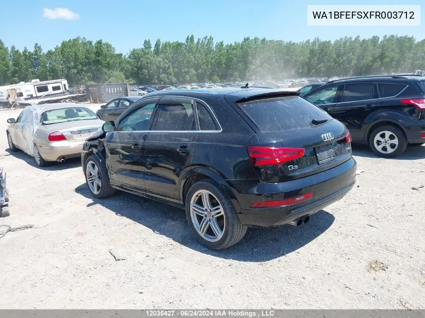 2015 Audi Q3 VIN: WA1BFEFSXFR003712 Lot: 12035427