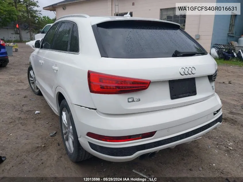 2016 Audi Q3 VIN: WA1GFCFS4GR016631 Lot: 12013598