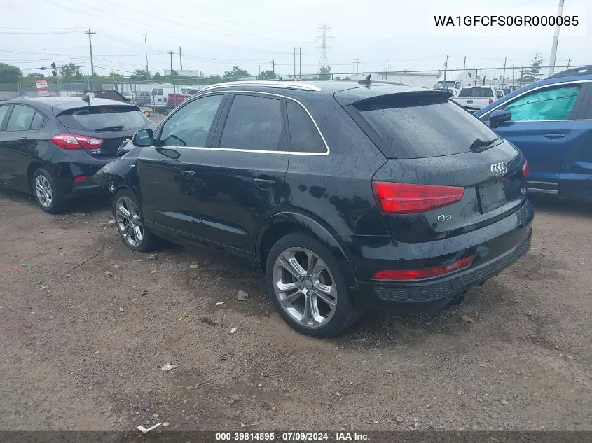 2016 Audi Q3 2.0T Premium Plus VIN: WA1GFCFS0GR000085 Lot: 39814895