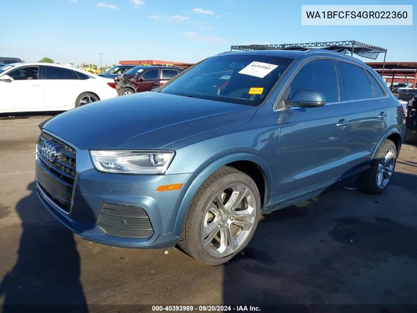 2016 Audi Q3 2.0T Premium Plus VIN: WA1BFCFS4GR022360 Lot: 40393989