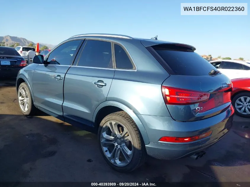 2016 Audi Q3 2.0T Premium Plus VIN: WA1BFCFS4GR022360 Lot: 40393989