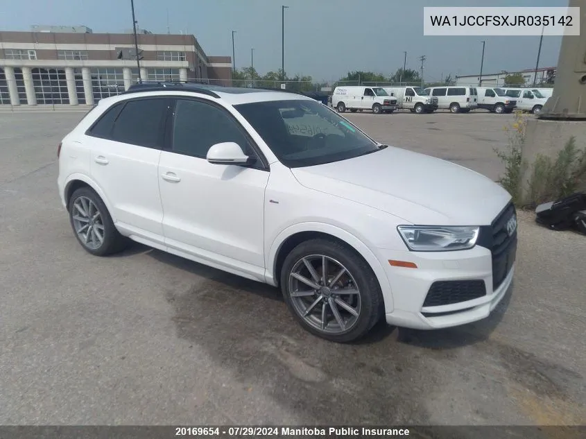 2018 Audi Q3 VIN: WA1JCCFSXJR035142 Lot: 20169654