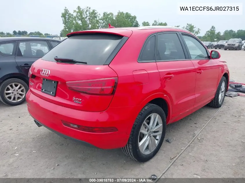 2018 Audi Q3 2.0T Premium/2.0T Sport Premium VIN: WA1ECCFS6JR027315 Lot: 39818783