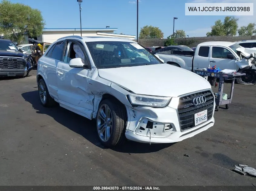 2018 Audi Q3 2.0T Premium/2.0T Sport Premium VIN: WA1JCCFS1JR033988 Lot: 39843070