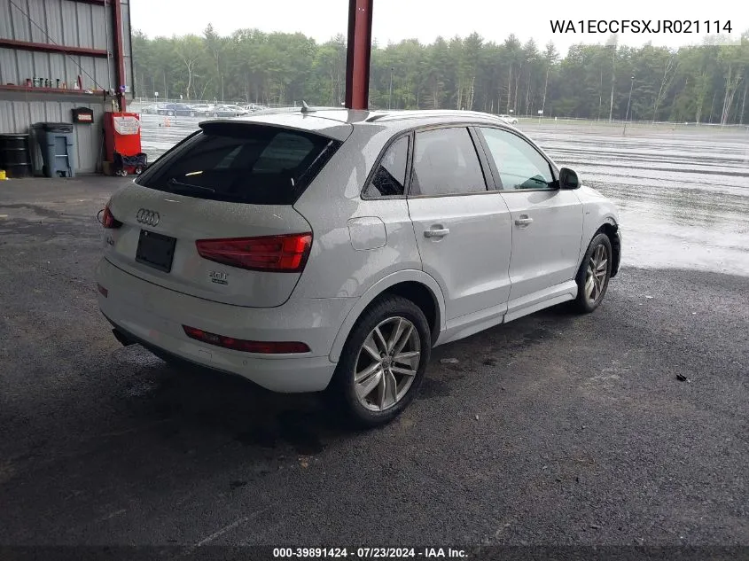 2018 Audi Q3 2.0T Premium/2.0T Sport Premium VIN: WA1ECCFSXJR021114 Lot: 39891424