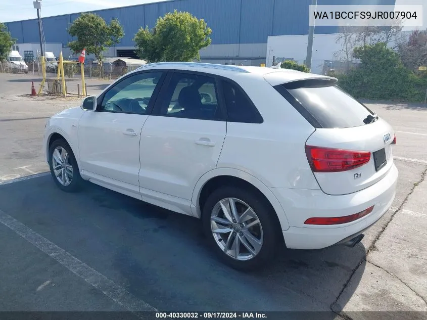 2018 Audi Q3 2.0T Premium/2.0T Sport Premium VIN: WA1BCCFS9JR007904 Lot: 40330032