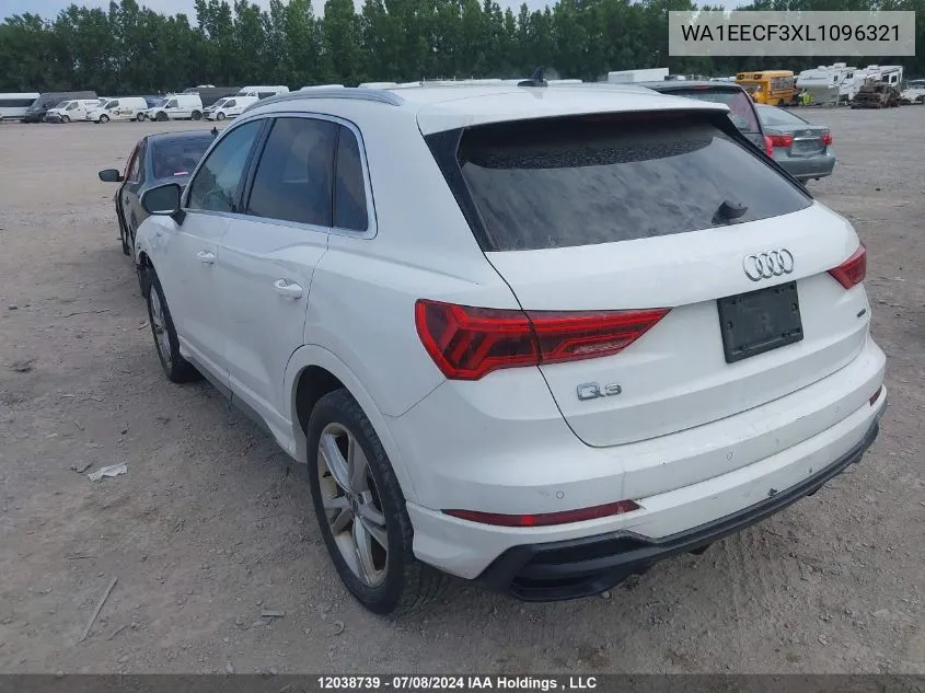 2020 Audi Q3 VIN: WA1EECF3XL1096321 Lot: 12038739