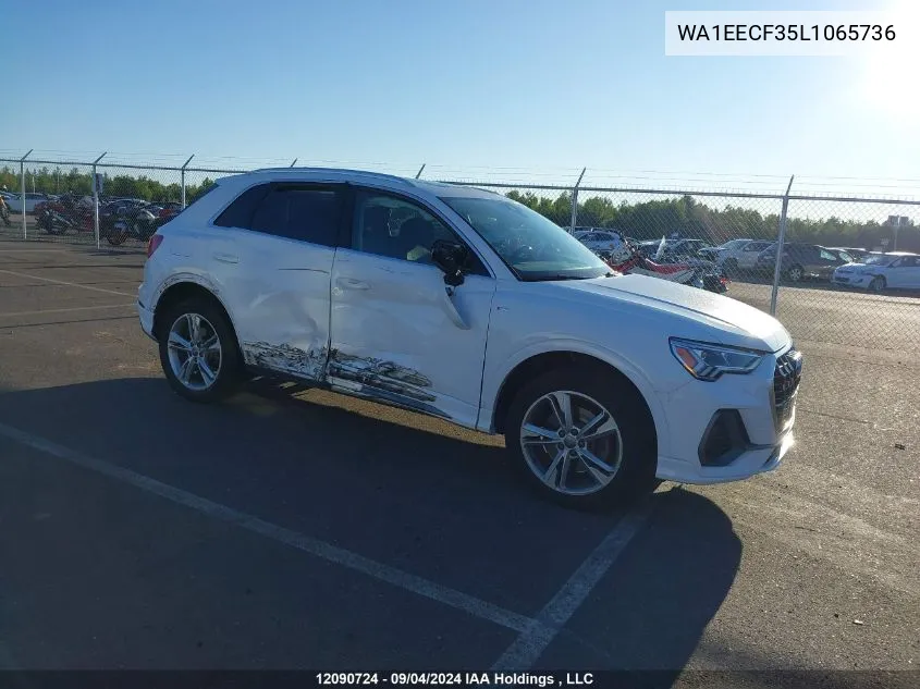 2020 Audi Q3 VIN: WA1EECF35L1065736 Lot: 12090724