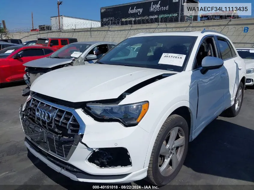 2020 Audi Q3 Premium 45 Tfsi Quattro Tiptronic VIN: WA1AECF34L1113435 Lot: 40151018