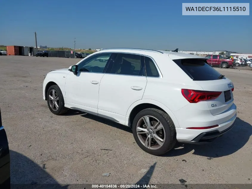 2020 Audi Q3 Premium 45 Tfsi S Line Quattro Tiptronic VIN: WA1DECF36L1115510 Lot: 40154836