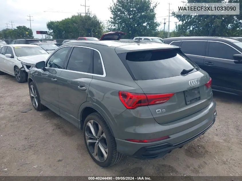 2020 Audi Q3 Premium Plus 45 Tfsi S Line Quattro Tiptronic VIN: WA1EECF3XL1033090 Lot: 40244490