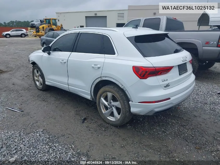 2020 Audi Q3 Premium 45 Tfsi Quattro Tiptronic VIN: WA1AECF36L1025132 Lot: 40345924