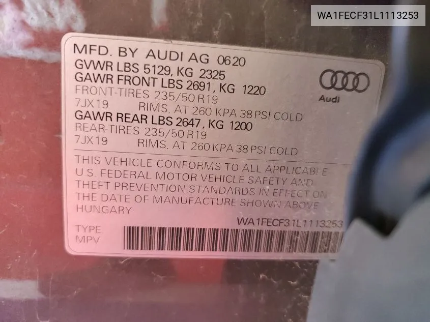 WA1FECF31L1113253 2020 Audi Q3 Prestige S-Line