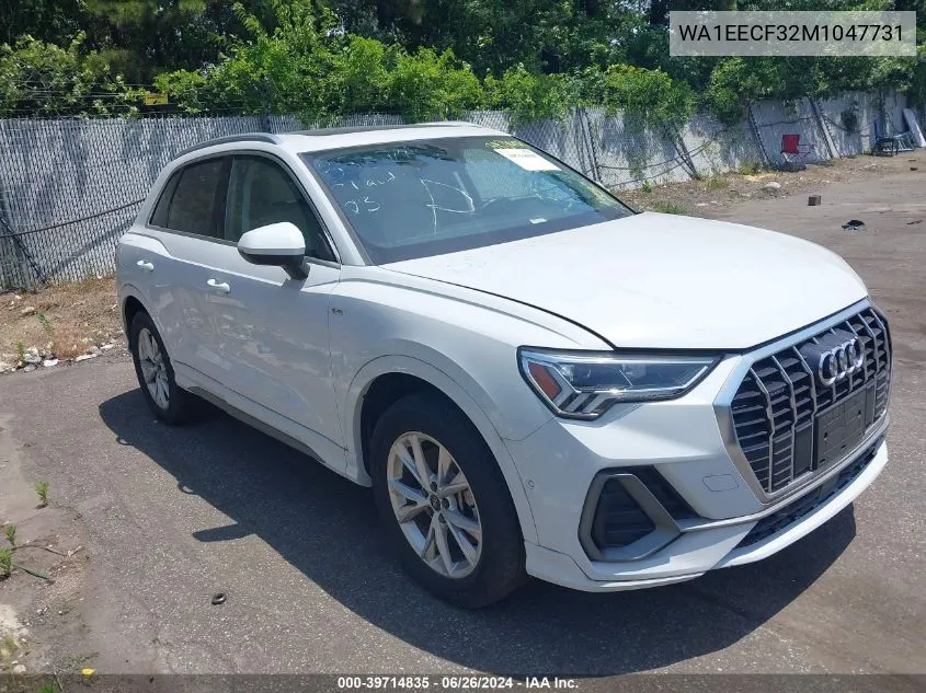 2021 Audi Q3 Premium Plus 45 Tfsi S Line Quattro Tiptronic VIN: WA1EECF32M1047731 Lot: 39714835