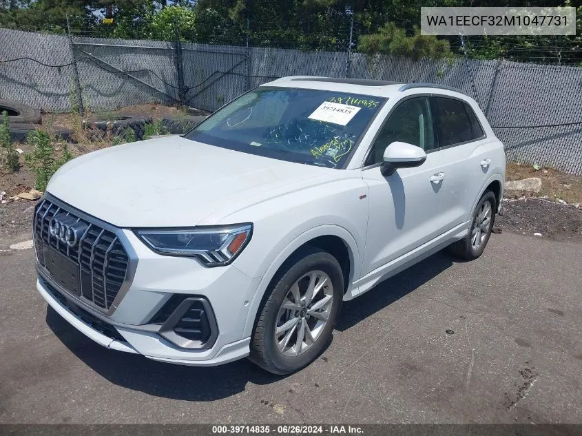 2021 Audi Q3 Premium Plus 45 Tfsi S Line Quattro Tiptronic VIN: WA1EECF32M1047731 Lot: 39714835