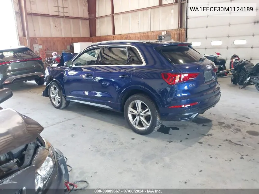 2021 Audi Q3 Premium Plus 45 Tfsi S Line Quattro Tiptronic VIN: WA1EECF30M1124189 Lot: 39809667